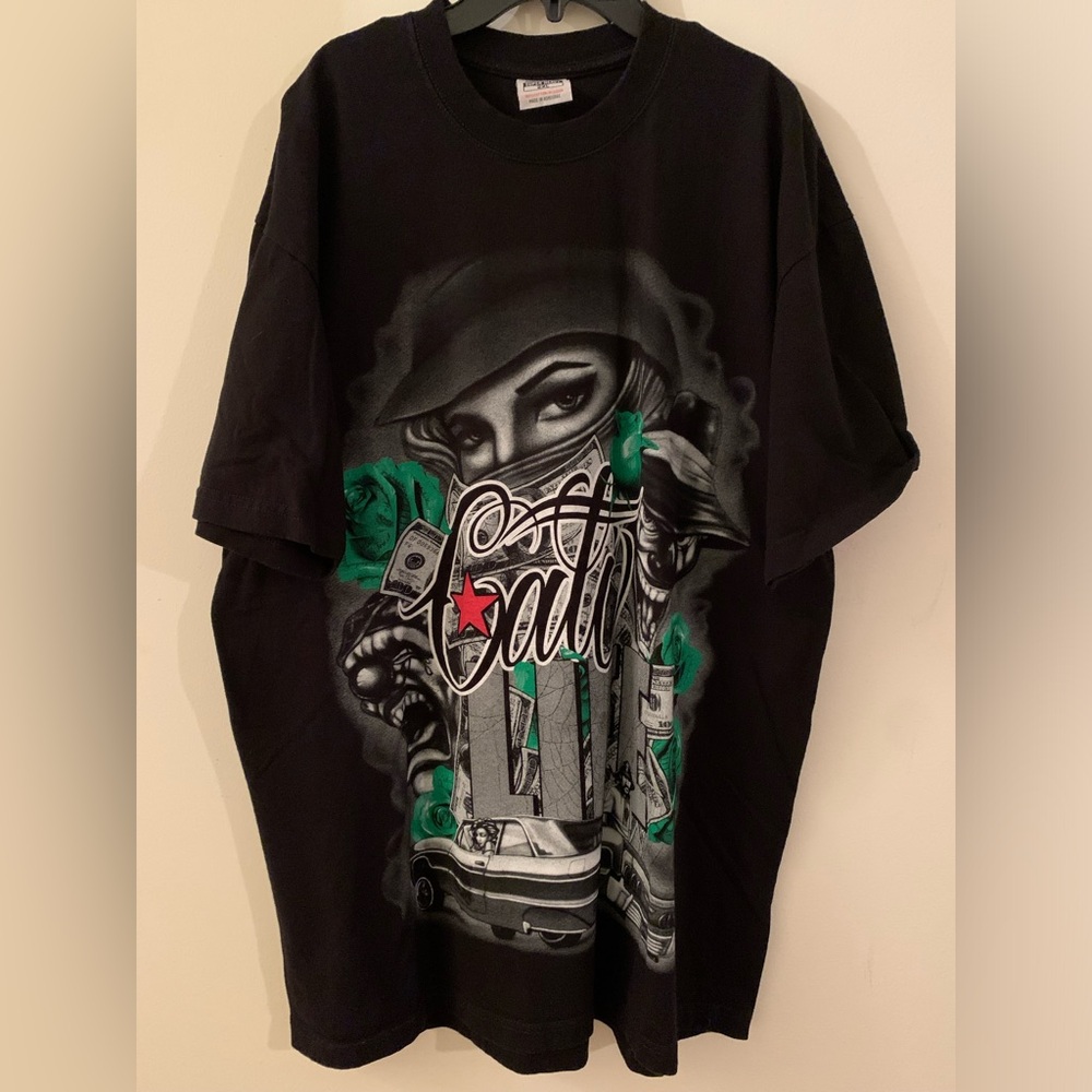 CALIF LIFE gangsta money graphic graffiti shirt size 2X Super Heavy Cotton shirt